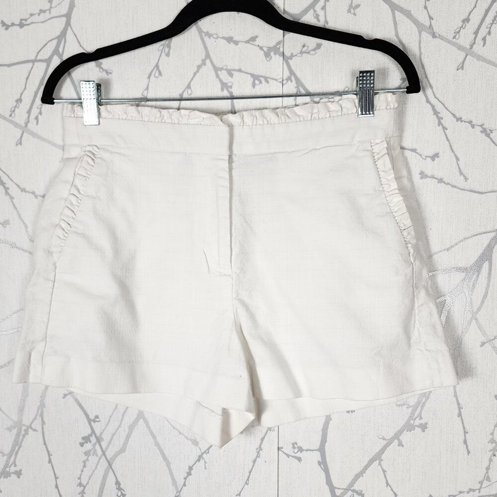J. Crew White Cotton Stretch High Rise Ruffle Shorts